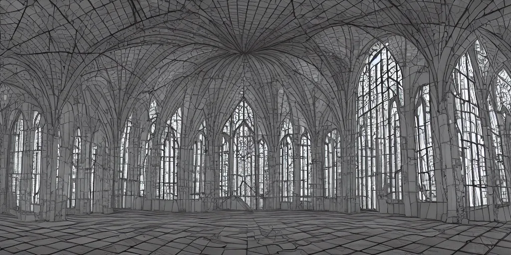 Prompt: stained glass windows into infinity, surreal architecture, ambient occlusion, inverted, extremely detailed photorealism