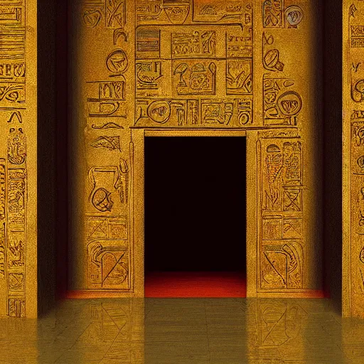 Prompt: a painting of a doorway in a building, a raytraced image by Mikalojus Konstantinas Čiurlionis, polycount, metaphysical painting, hall of mirrors, egyptian art, concept art