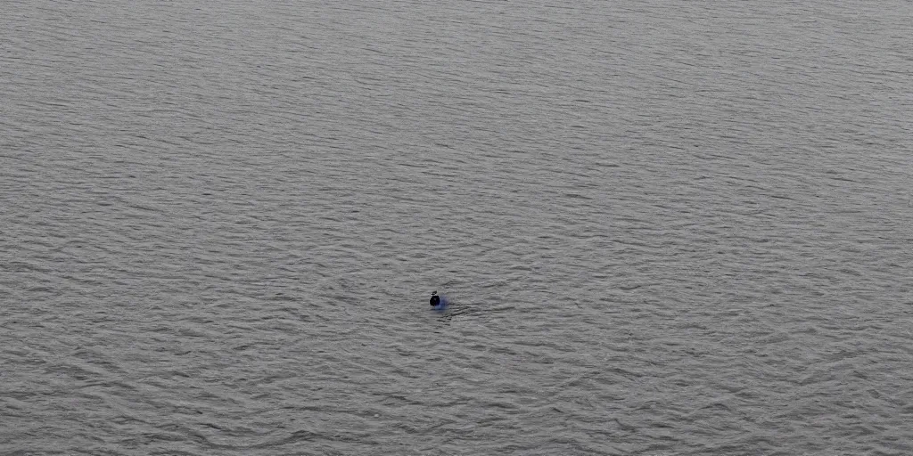 Image similar to an infinitely long rope floating to surface of water snaking zig zag in the center of the lake, overcast lake, 2 4 mm leica anamorphic lens, moody scene, stunning composition, hyper detailed, color kodak film stock