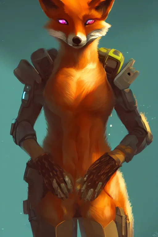 Image similar to a fox fursona, trending on artstation, by kawacy, furry art, digital art, cyberpunk, high quality, backlighting