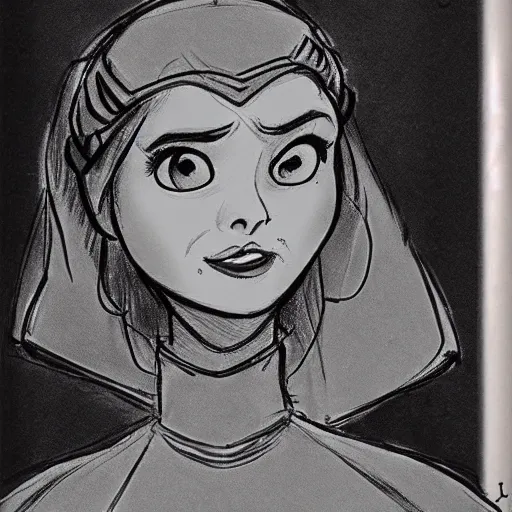 Image similar to milt kahl sketch of princess padme from star wars episode 3