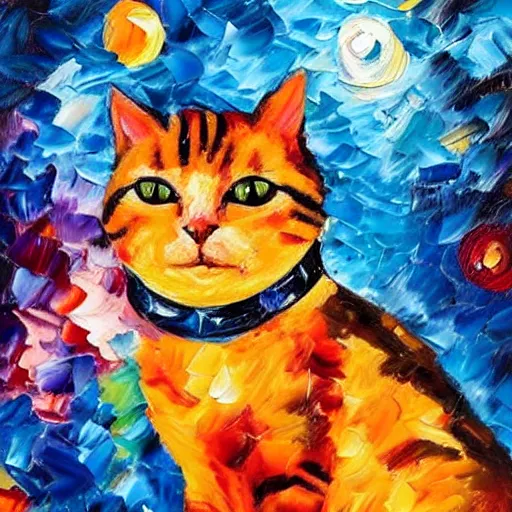 Prompt: palette knife oil painting of a cat in outer space