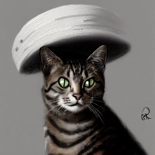 Image similar to a well designed portrait of a cat wearing a sombrero, detailed, realistic, sketch style, artstation, greg rutkowski, 8 k resolution.