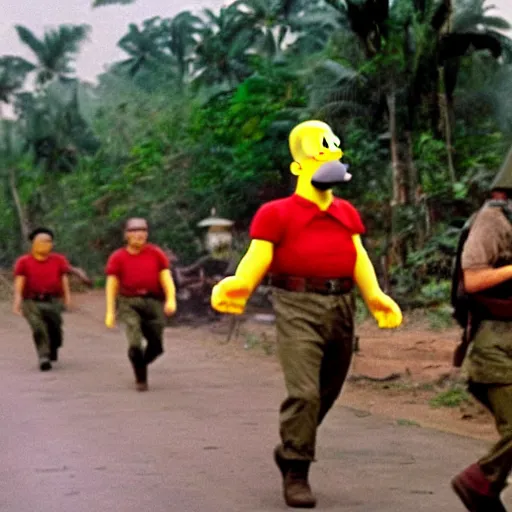 Prompt: Homer Simpson joins the Vietcong red army in the Vietnam war, Real Event, Historical Event, Realistic, HDR, Clear Image,