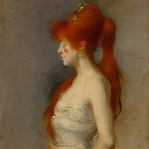 Prompt: most beautiful and detailed redheaded Celtic lady by J. M. W. Turner