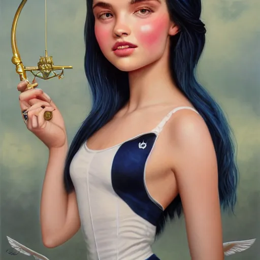 Prompt: tom bagshaw, very beautiful mix of madison beer and bella poarch and dove cameron in a sailor suit flirting smile, randomly lustrous dyed hair, professionally retouched, focus eyes, ultra realistic soft painting, insanely detailed linework, symmetrical accurate intricate features, behance artstation, 8 k, - signature