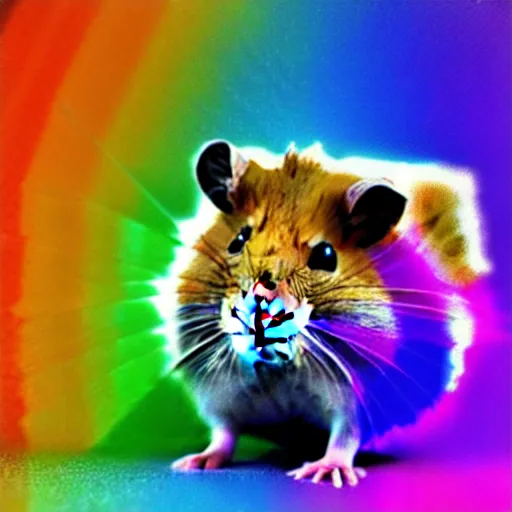 Prompt: hamster made out of rainbow crystals