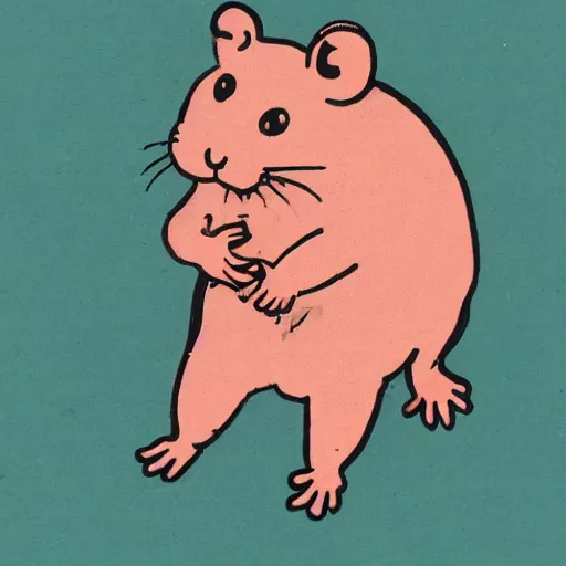 Prompt: a risograph of a rat trying to lift a rock