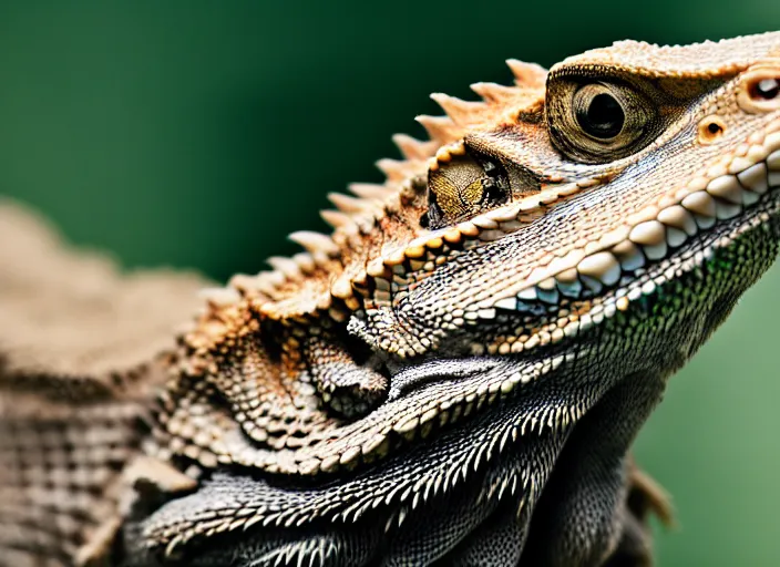 Image similar to dslr portrait still of a bearded dragon!!! with a large white beard a large white human beard of hair on his chin!!!, 8 k 8 5 mm f 1. 4