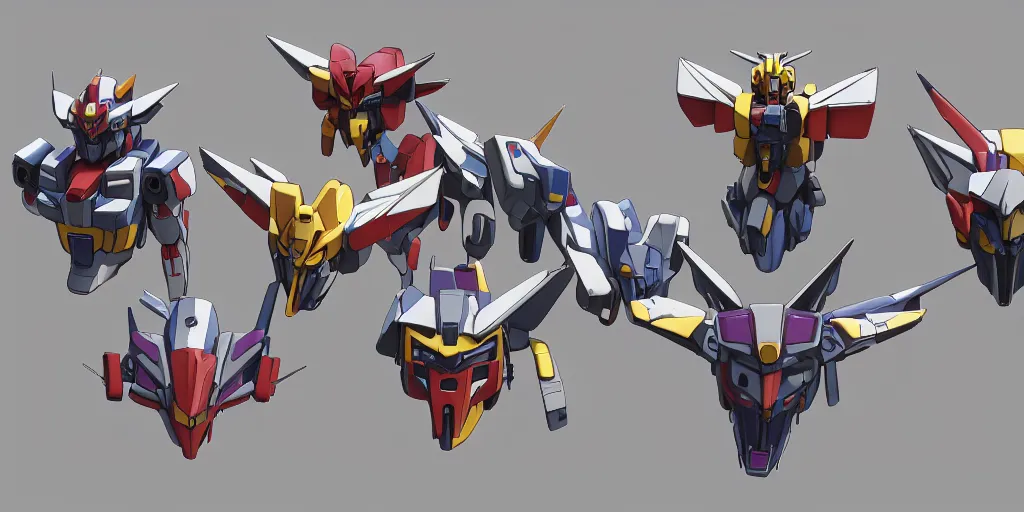 Prompt: Isometric 3d octane render of gundam head pieces