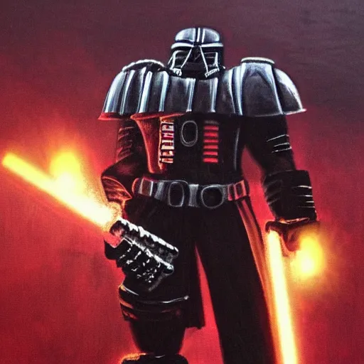 Image similar to Davian Tull dreadnought from warhammer 40000 in the style of Darth Vader from star wars, realism, depth of field, focus on darth vader,