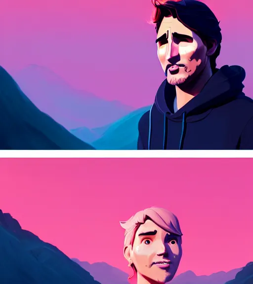 Image similar to face icon stylized minimalist justin trudeau pink hoody, loftis, cory behance hd by jesper ejsing, by rhads, makoto shinkai and lois van baarle, ilya kuvshinov, rossdraws global illumination