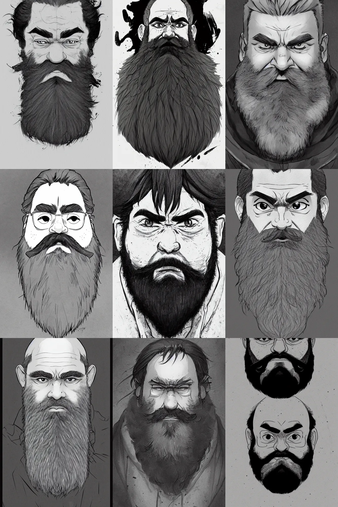 Prompt: simple manga line art (full color) portrait of a bearded dwarf, Greg rutkowski, Trending artstation, cinematográfica, digital Art