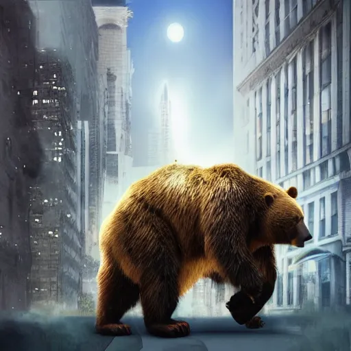 Prompt: ! dream a giant angry bear attacking the city, photomanipulation, photoshop, digital art