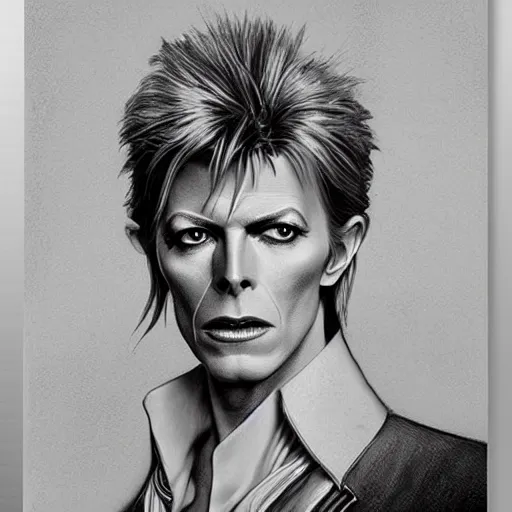 Image similar to amazing lifelike award winning pencil illustration of David Bowie as jareth trending on art station artgerm Greg rutkowski alphonse mucha cinematic