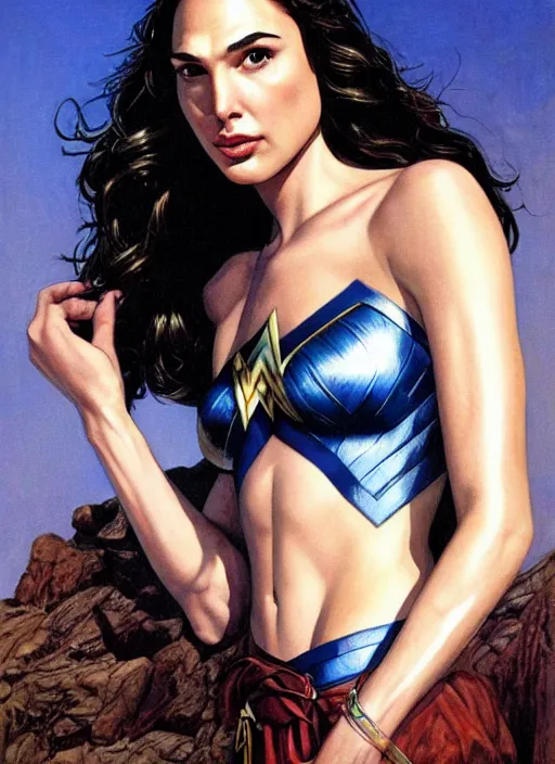 Image similar to portrait of gal gadot by clyde caldwell