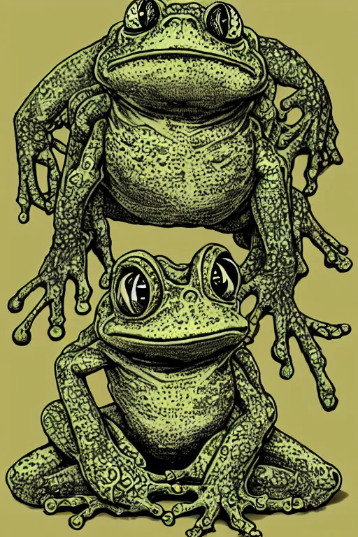Image similar to humanoid frog warrior, toad themed, bog, symmetrical, highly detailed, digital art, sharp focus, trending on art station, kentaro miura manga art style