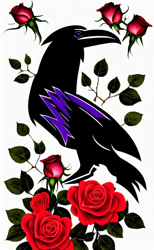 Prompt: ravens and roses illustration