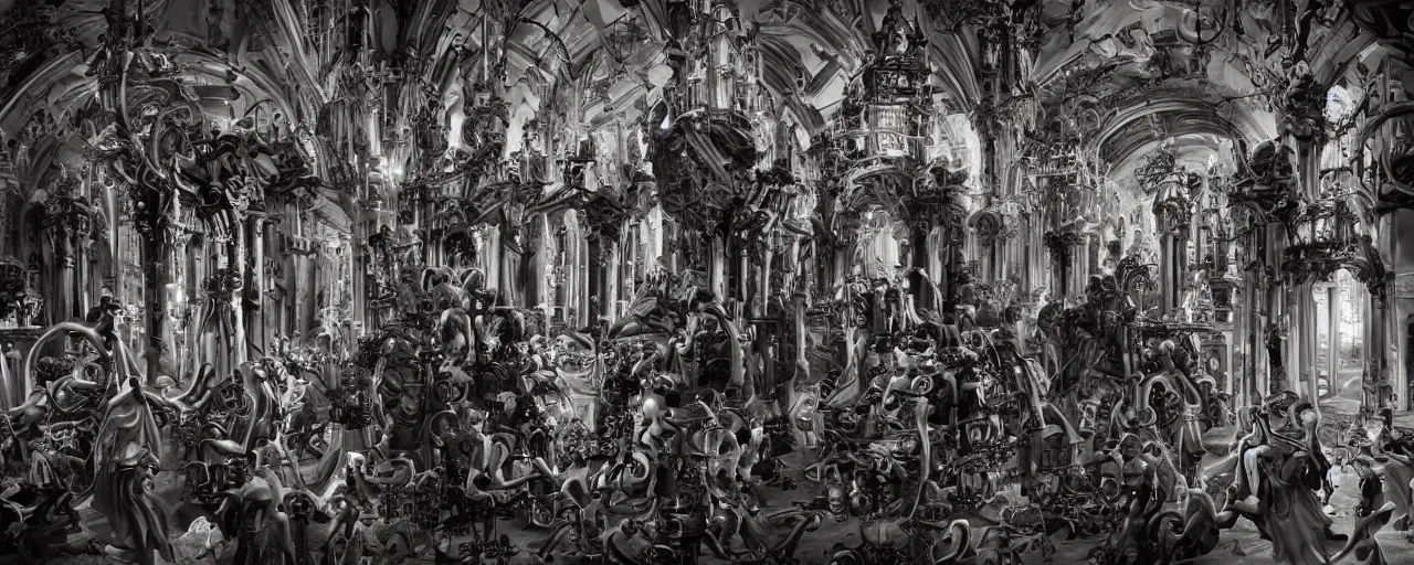 Prompt: evil souls being mass - produced on cyber - gothic - baroque production line, detailed, intricate, advanced, fantastic reality, 8 k resolution