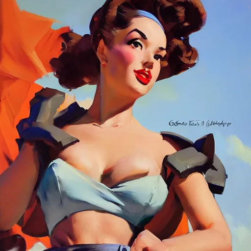 Image similar to greg manchess portrait painting of 1 9 5 0's pinup characters as overwatchs character, medium shot, asymmetrical, profile picture, organic painting, sunny day, matte painting, bold shapes, hard edges, street art, trending on artstation, by huang guangjian and gil elvgren and sachin teng