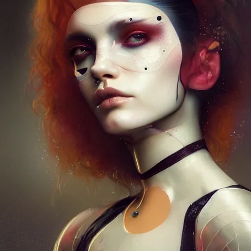 Image similar to Epic cinematic portrait of a very beautiful dollpunk female wearing Abstract tech bodysuit, focus, realistic eyes, symmetric body features proportions, golden ratio, ultra intricate details, award winning, unreal render, by Tom Bagshaw