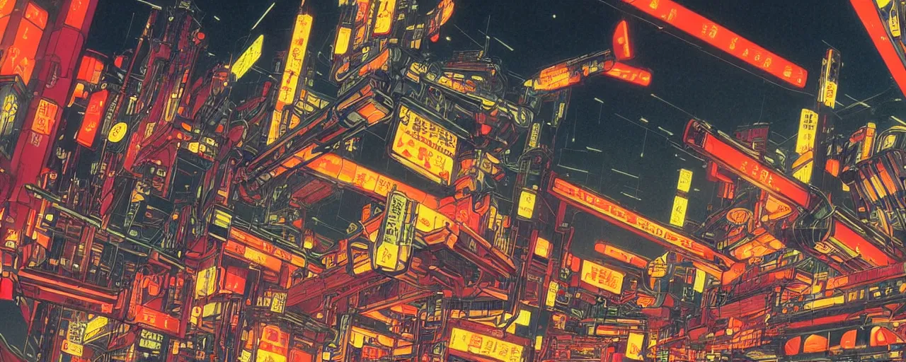 Prompt: beautiful woman robot like metropolis, at night in the center of a futuristic sci-fi asian city, signboards, neon lights, blade runned color palette, by Yasunari Ikenaga, Yamato, Macross