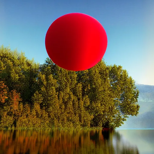 Prompt: A shiny bleeding red prism floating over a lake by Jeff Easley, rendered in octane.