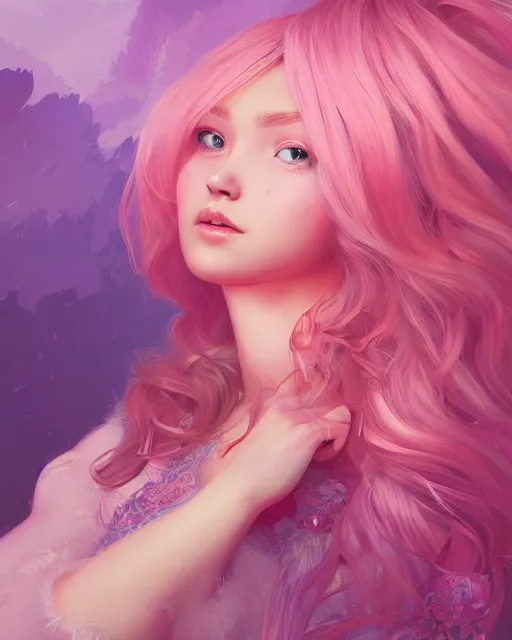 Image similar to beautiful norwegian girl pink blob hair, cute, intricate, highly detailed, digital painting, trending on artstation, concept art, smooth, sharp focus, backlit, rim light, vivid colors, illustration, unreal engine 5, 8 k, art by rossdraws and alphonse mucha