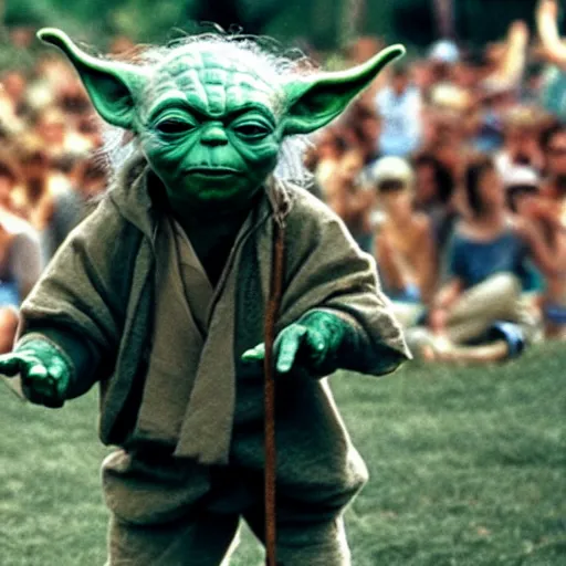 Image similar to yoda performing at woodstock