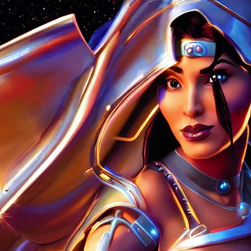 Image similar to high detailed close up of, energetic female cyborg Disney princess Jasmine, wearing futuristic cybernetic battle armor, balance composition, dramatic lighting, 8k, painted by Alex Ross