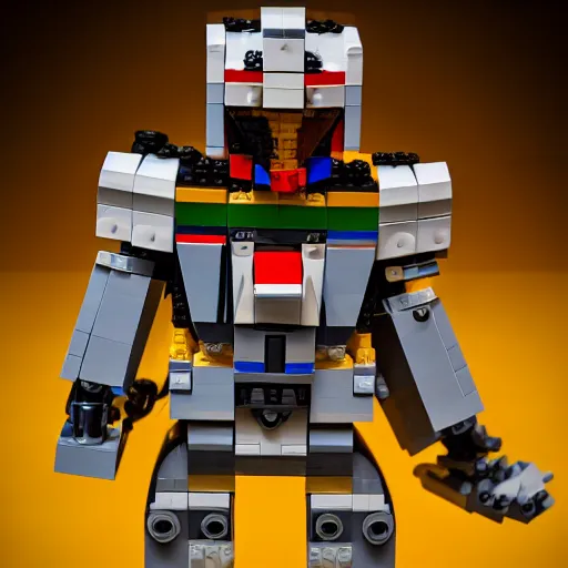 Image similar to lego man stepping into a lego gundam robot, etsy, artstation, unreal engine, sharp focus, colorful, atmospheric