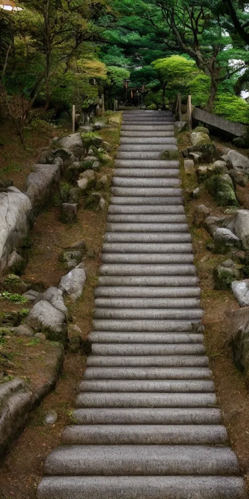 Prompt: a stairway to a traditional Japanese shrine, anime scenery by Makoto Shinkai and Madhouse Animations