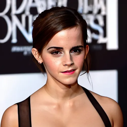 Image similar to emma watson mixed with kim kardashian, full - figure profile shot