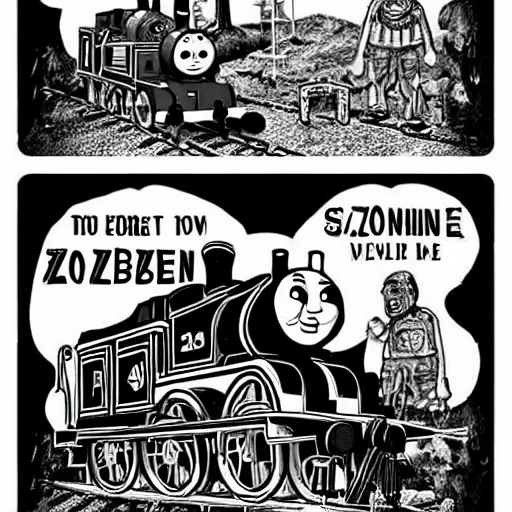 Image similar to thomas the tank engine in zombie inspired art