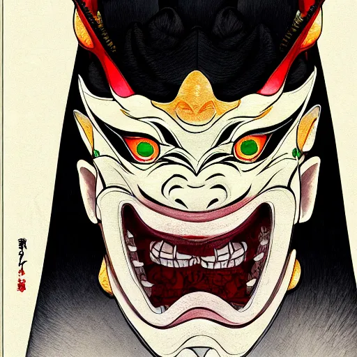Image similar to portrait of a plagiat in a hannya mask, anime fantasy illustration by tomoyuki yamasaki, kyoto studio, madhouse, ufotable, trending on artstation