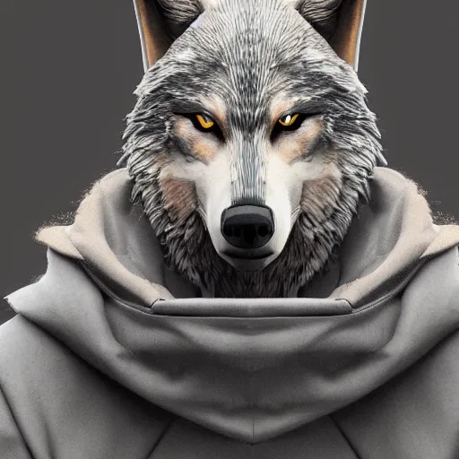 Prompt: portrait of a wolf dressed in a sweatshirt, artstation, animatronic,8K,