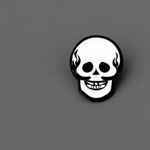 Prompt: a retro vintage minimalistic laughing smiling skull bones with fire flame enamel pin, hd, concept art