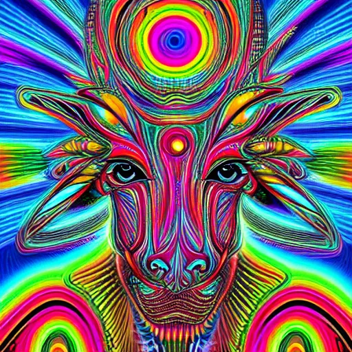 Image similar to a mule in the style of alex grey, highly detailed, psychedelic, colorful, 8 k