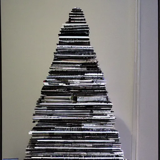 Image similar to tower of babel but it is made from 12 inch vinyl LPs