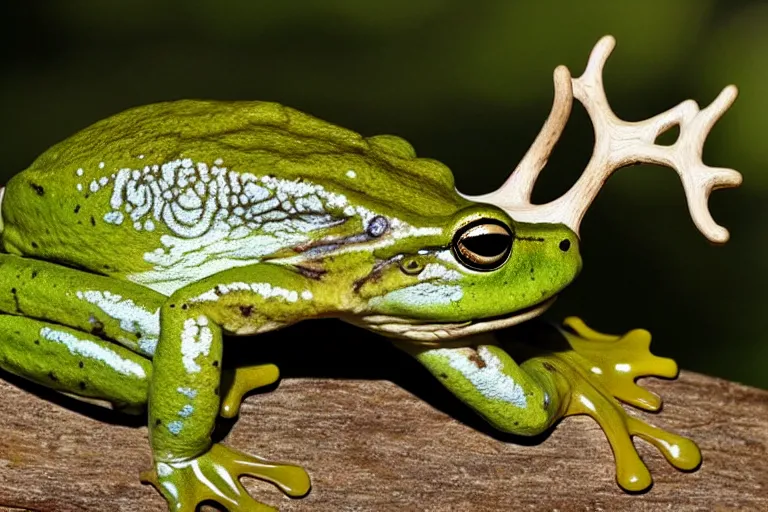 Image similar to frog with deer antlers