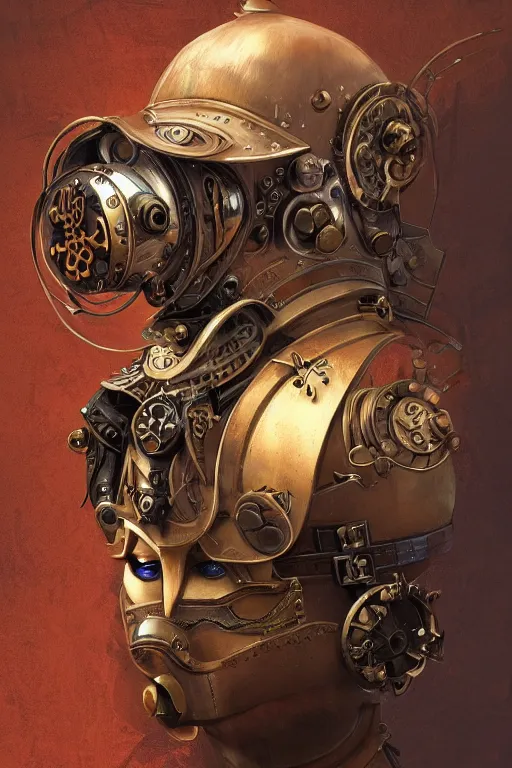 Image similar to steampunk helmet fantasy art mask robot ninja stylized digital illustration sharp focus, elegant intricate digital painting artstation concept art global illumination ray tracing advanced technology chaykin, howard and campion, pascale