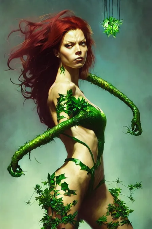 Prompt: aeon flux as poison ivy profile picture by Greg Rutkowski, dynamic pose, matte painting, intricate, fantasy concept art, elegant, by Stanley Artgerm Lau, WLOP, golden ratio, thomas kindkade, alphonse mucha, loish, Peter chung, norman Rockwell,