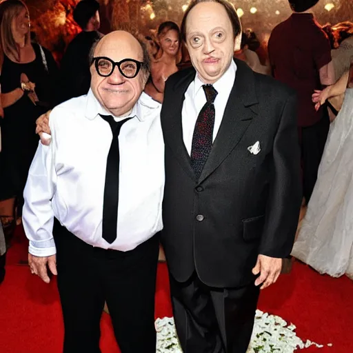 Image similar to danny devito and steve buscemi getting married wedding