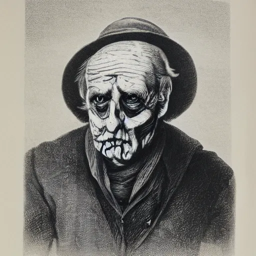 Image similar to a lithograph of an old man with scary eyes