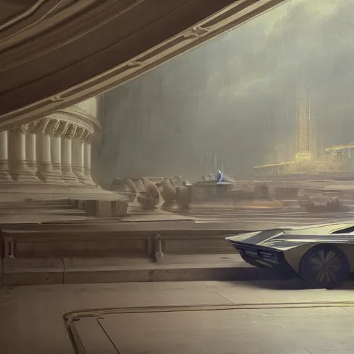 Prompt: sci-fi organic form full-lenght car and wall structure in the coronation of napoleon painting by Jacques-Louis David in the blade runner 2049 film organic architecture forms unreal engine 5 lumen lighting ultra high detail ultra realism 4k in plastic dark tilt shift