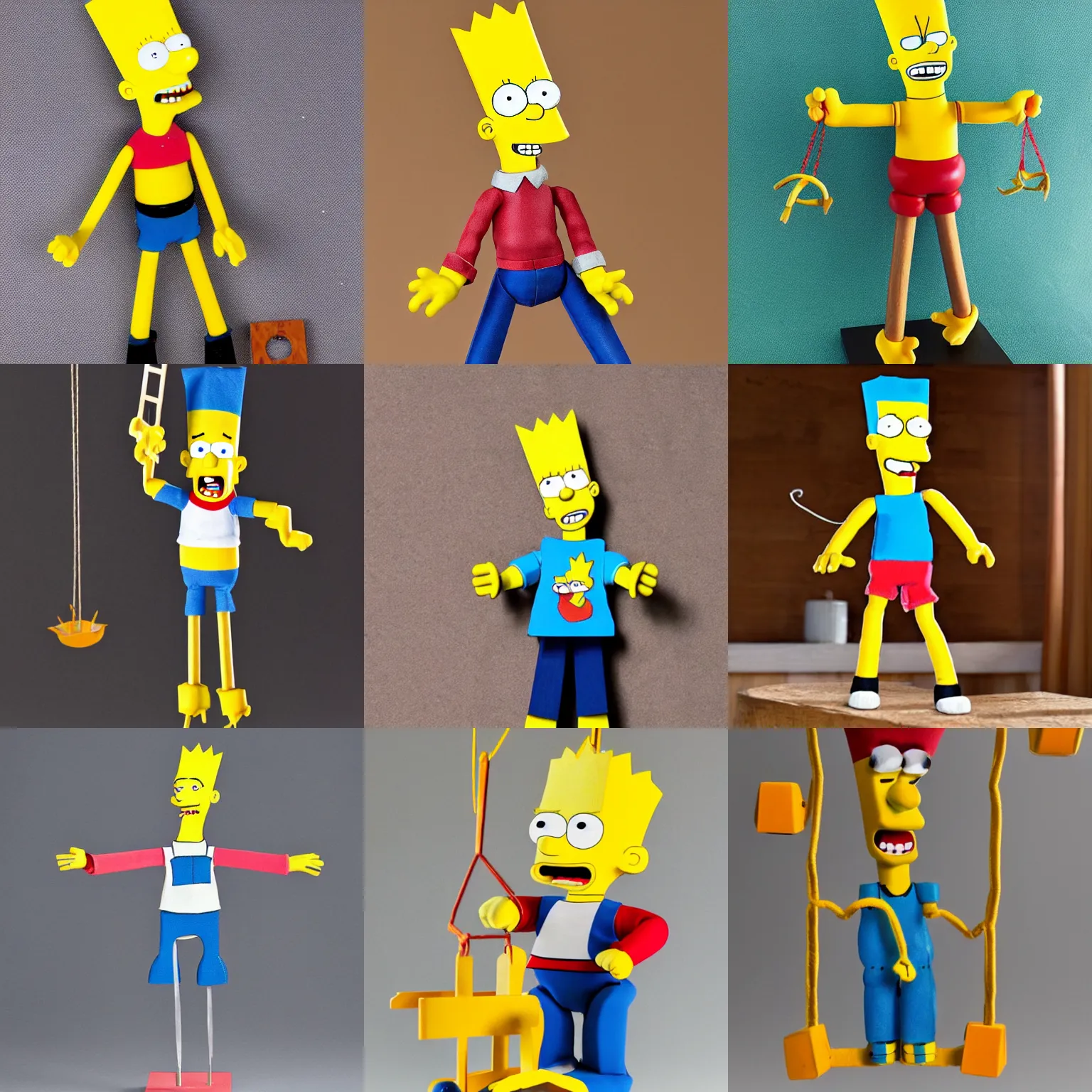 Prompt: bart simpson wooden marionette