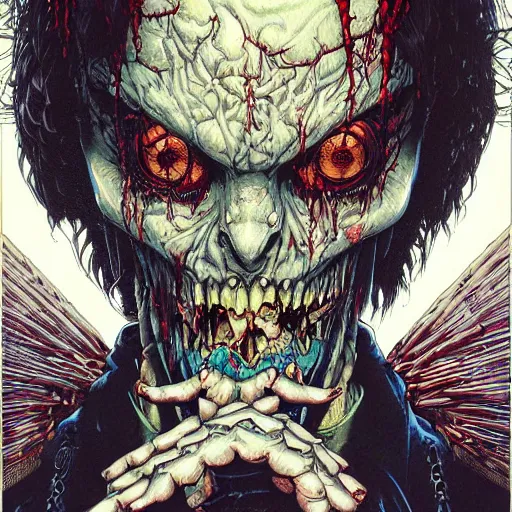 Image similar to portrait of crazy zombie, symmetrical, by yoichi hatakenaka, masamune shirow, josan gonzales and dan mumford, ayami kojima, takato yamamoto, barclay shaw, karol bak, yukito kishiro