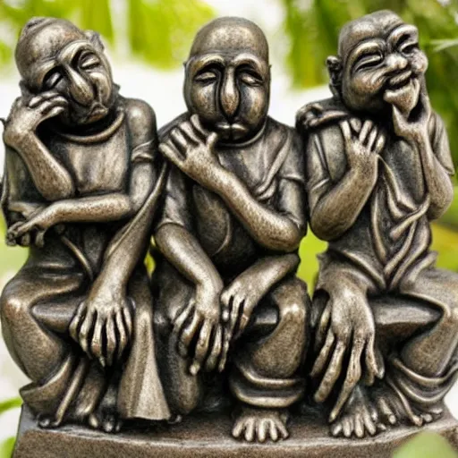 Prompt: feng shui, frog, fantasy, hear no evil, see no evil, speak no evil statues, ultra detailed,