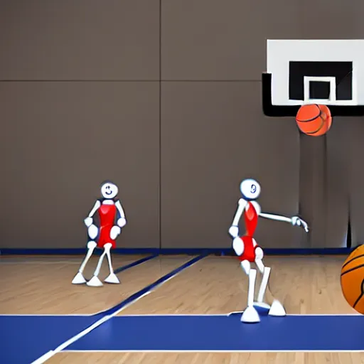 Prompt: Robots playing basketball in a gym:: photorealistic:: 4K