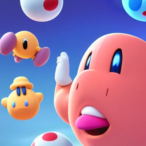 Prompt: a 3 d render of kirby sucking up the whole world, high quality render, redshift render, cinema 4 d render, 8 k still shot, kirby nintendo,